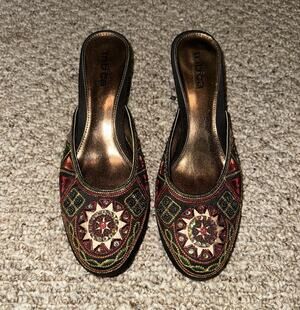 Tribeca Women’s Black Multicolor Vintage Bead Embroidered Slip-On Mule Heels 9